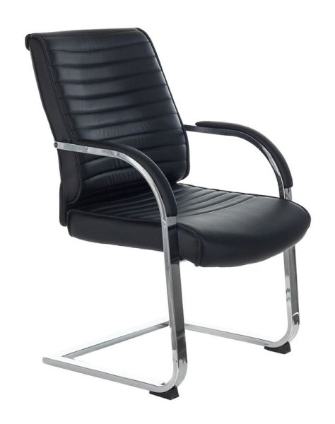 Кресло T-8010N-LOW-V черный Leather Black эко.кожа низк.спин. полозья металл хром (Черный)