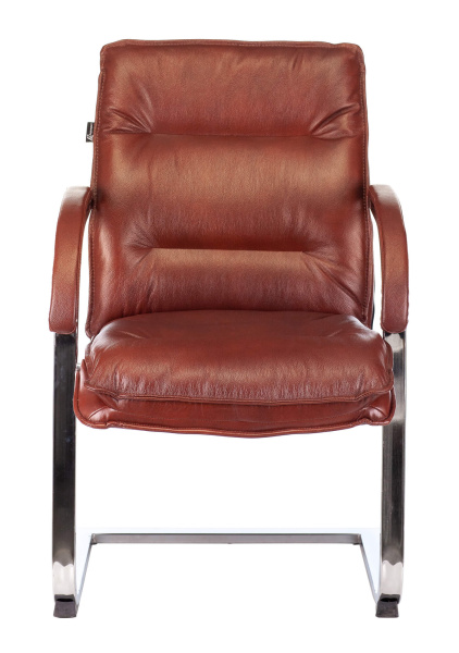 Кресло T-9927SL-LOW-V светло-коричневый Leather EiCHel кожа низк.спин. полозья металл хром