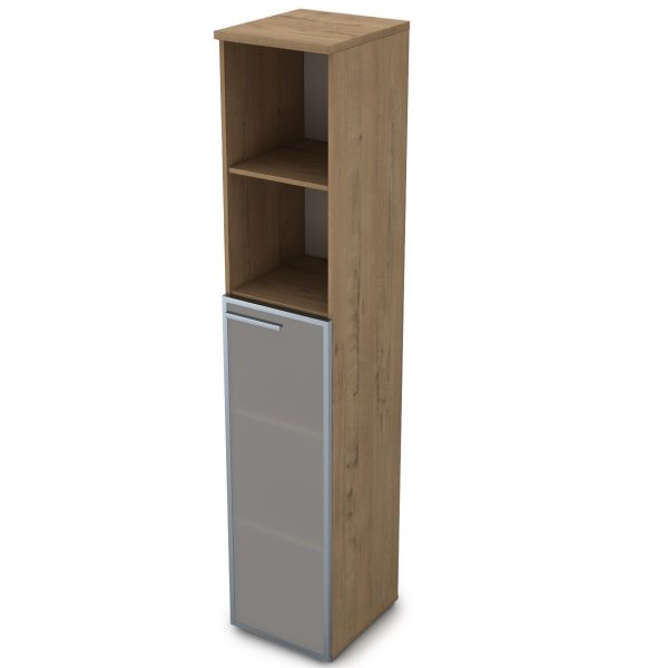 9ПЛ.005.15 Пенал высокий со стеклом и открытой полкой (400x450x2045), левый (Teakwood)