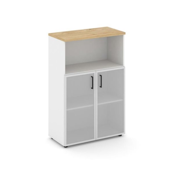 Шкаф средний широкий SN.STS.E-203 (796х400х1203) (Белый/Тиквуд Светлый/Сатин)