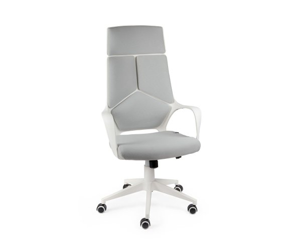 Кресло офисное / IQ / (white+grey) белый пластик / серая ткань (Серый)