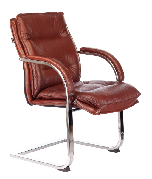 Кресло T-9927SL-LOW-V светло-коричневый Leather EiCHel кожа низк.спин. полозья металл хром (Светло-коричневый)