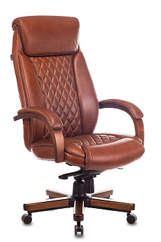 Кресло руководителя T-9924WALNUT светло-коричневый Leather EiCHel кожа крестов. металл/дерево