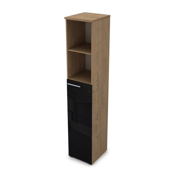 9ПП.005.22 Пенал высокий со стеклом и открытой полкой (400x450x2045), правый (Teakwood)